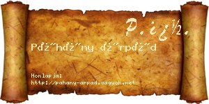 Páhány Árpád névjegykártya